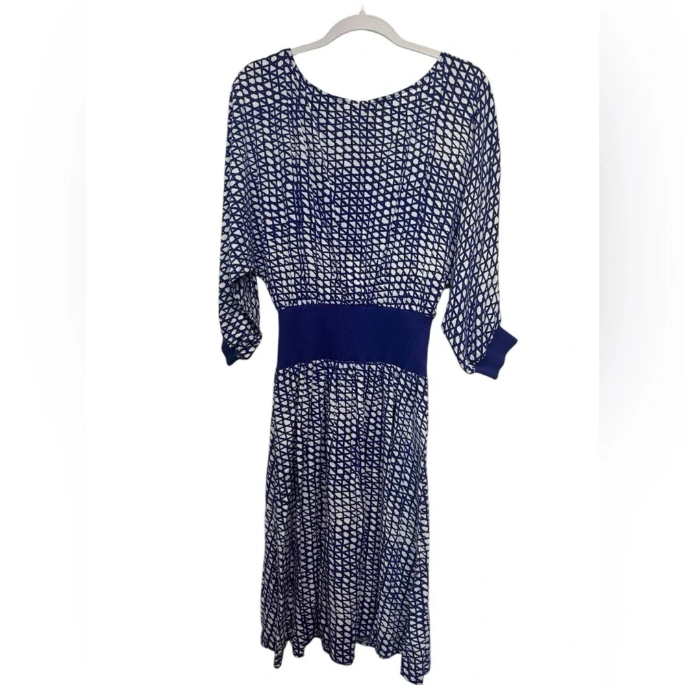 Anthropologie Maeve Gemma Blue Geometric Print Dolman Sleeve Dress